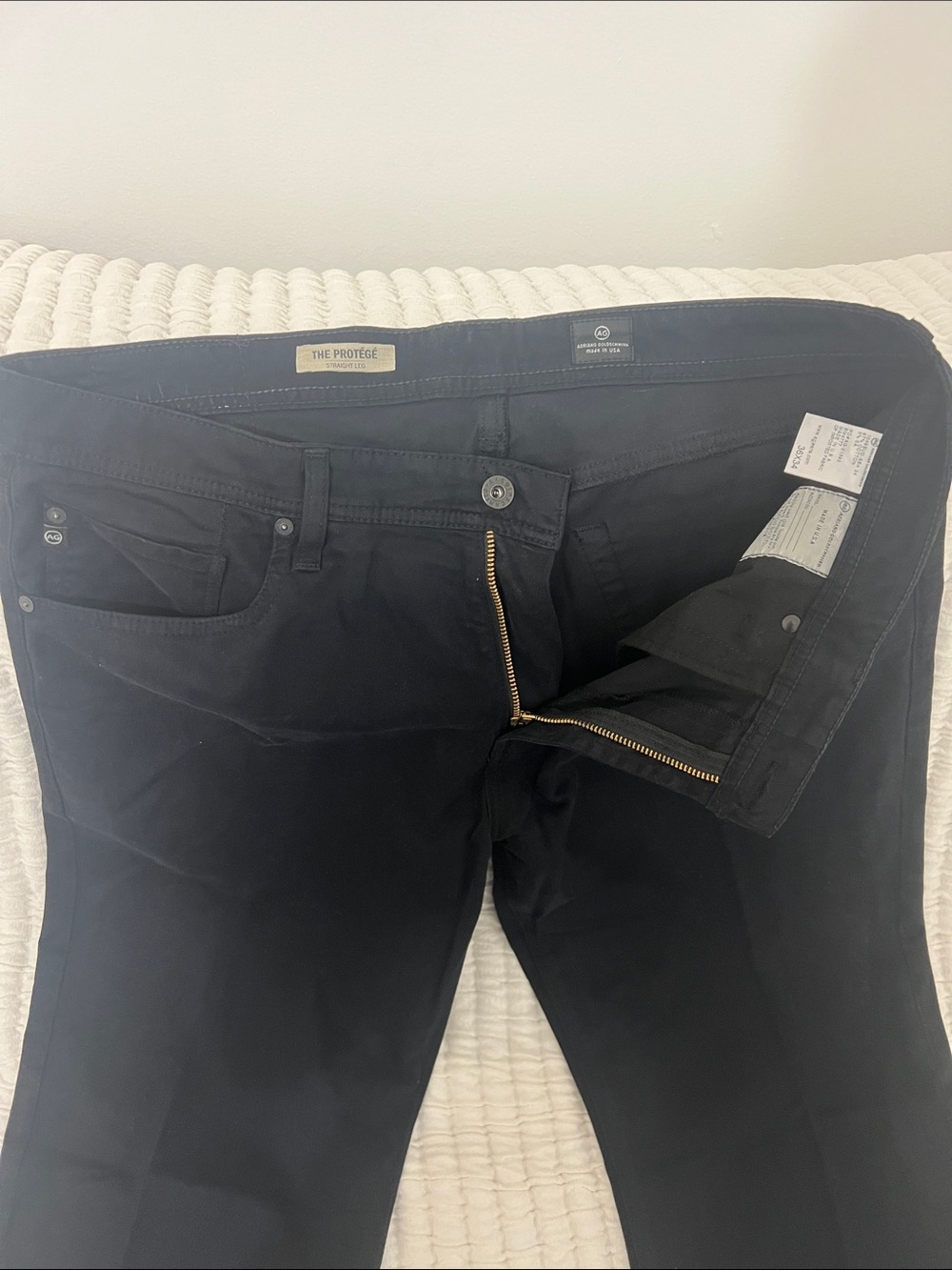 Ag Adriano Goldschmied Women’s Straight Leg Jeans in Black with Gold Zip